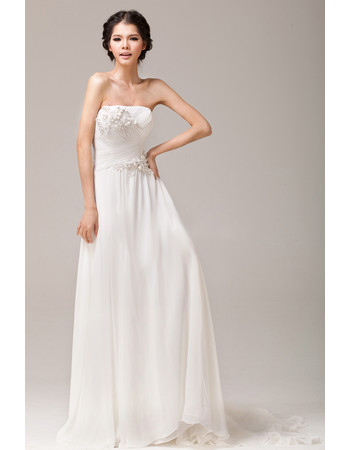 Beautiful Chiffon Sheath Strapless Sweep Train Bridal Dress for Wedding