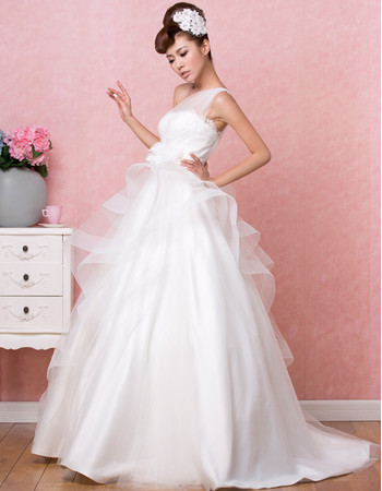 Affordable Timeless One Shoulder A-Line Sweep Train Satin Wedding Dress