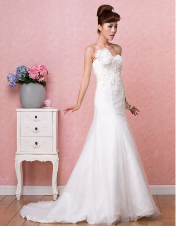 Affordable Modern A-Line Sweetheart Brush/ Sweep Train Satin Organza Wedding Dress