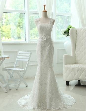 Custom Elegant Mermaid/ Trumpet Lace Sweep Train Wedding Dress