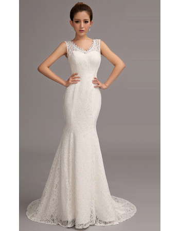 Elegant Lace Mermaid V-Neck Brush/ Sweep Train Wedding Dress