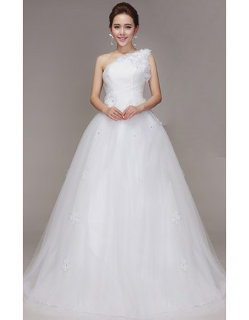 Affordable Chic One Shoulder A-Line Floor Length Organza Wedding Dress