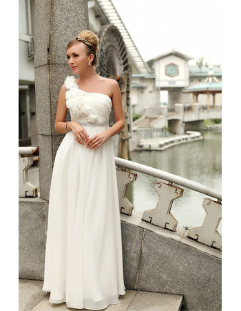 Affordable Modern One Shoulder Chiffon Floor Length Wedding Dress