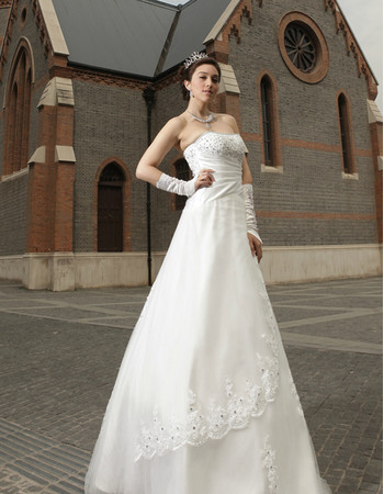 Inexpensive Modern A-Line Satin Strapless Floor Length Wedding Dress
