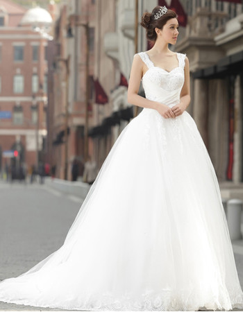 Discount Classic Straps A-Line Organza Sweep Train Wedding Dress