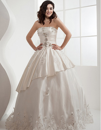 Cheap Classic Ball Gown Strapless Satin Floor Length Wedding Dress