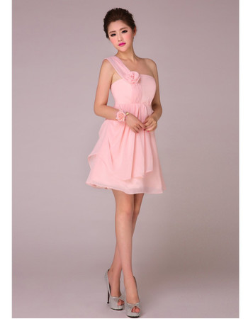 Affordable Charming A-Line One Shoulder Short Chiffon Bridesmaid Dress for Girls