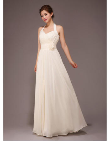 Romantic Halter Chiffon Floor Length A-Line Bridesmaid Dress for Wedding Party