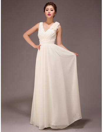 Simple Modest V-Neck Chiffon Floor Length A-Line Bridesmaid Dress for Wedding Party
