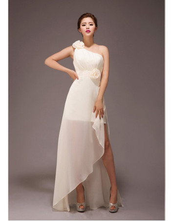 Stylish One Shoulder Asymmetric Chiffon Long Bridesmaid Dress for Wedding Party