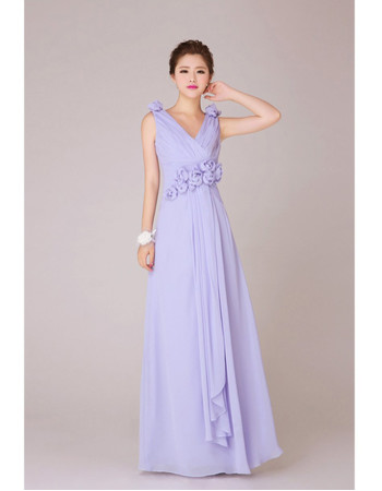 Elegant V-Neck Chiffon Floor Length A-Line Bridesmaid Dress for Wedding Party