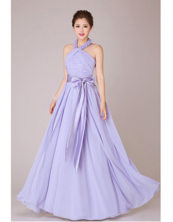 Modest Halter Chiffon A-Line Floor Length Bridesmaid Dress for Wedding Party