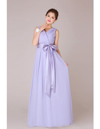 Designer V-Neck Chiffon Floor Length A-Line Bridesmaid Dress for Wedding Party