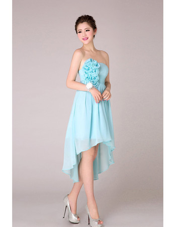 Popular High-Low Chiffon Strapless Bridesmaid Dress for Wedding Under 100