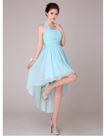 Beautiful Asymmetric High-Low Halter Chiffon Empire Bridesmaid Dress for Wedding Party