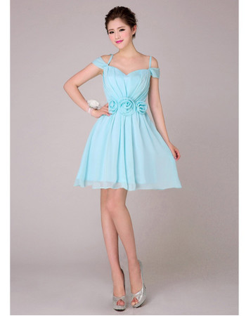 Affordable Designer Spaghetti Straps Short Chiffon Bridesmaid Dress for Girls
