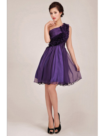 Affordable Stunning One Shoulder Short A-Line Ruffle Bridesmaid Dress for Girls