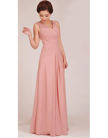 Classic Sheath V-Neck Floor Length Chiffon Bridesmaid Dress for Girls