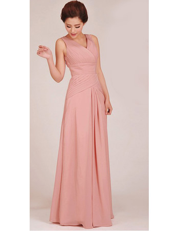 Classic Sheath V-Neck Floor Length Chiffon Bridesmaid Dress for Girls