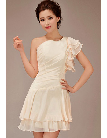 Affordable Stunning One Shoulder Asymmetric Short Chiffon Bridesmaid Dress for Girls