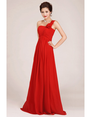 Affordable One Shoulder Floor Length Chiffon Empire Bridesmaid Dress