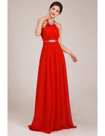 Affordable Amazing Halter Column Chiffon Floor Length Bridesmaid Dress