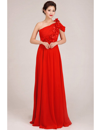 Affordable Designer One Shoulder Chiffon Floor Length Sheath Bridesmaid Dress