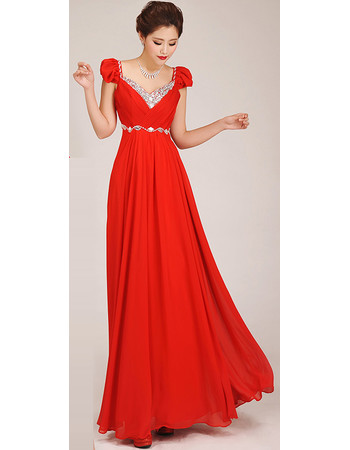 Modest Cap Sleeves A-Line Chiffon Floor Length Bridesmaid Dress for Girls