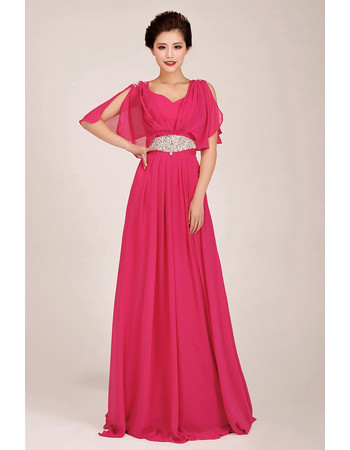 Designer Modest Cap Sleeves Chiffon Sweep Train A-Line Bridesmaid Dress for Girls