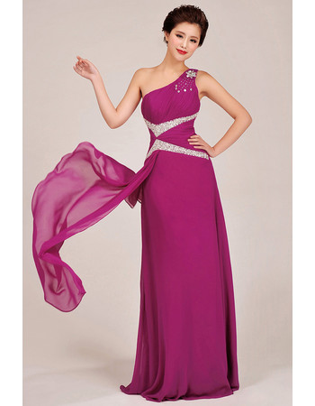 Modest One Shoulder Chiffon Floor Length Sheath Bridesmaid Dress for Girls