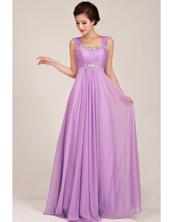 Modest Chiffon Empire Straps Floor Length Bridesmaid Dress for Girls