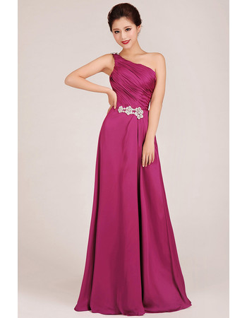 Modest One Shoulder A-Line Floor Length Chiffon Bridesmaid Dress for Girls