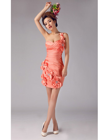 Custom One Shoulder Sheath/ Column Short Satin Cocktail Dress for Women