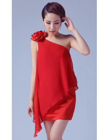 Beautiful Designer One Shoulder Column Short Chiffon Cocktail Dress