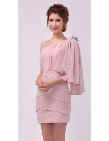 Inexpensive Beautiful Women's One Shoulder Chiffon Column Short Formal Dress for Cocktail Party