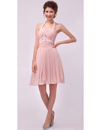 Women's Elegant and Beautiful A-Line Halter Chiffon Short Formal Cocktail Dress