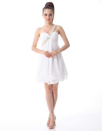 Affordable One Shoulder Chiffon Empire Short Formal Dress for Cocktail Party