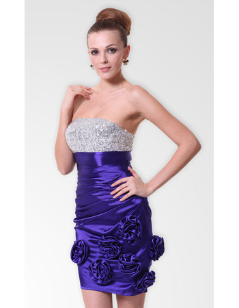 Affordable Modern Column/ Sheath Strapless Short Satin Beaded Formal Cocktail Dress