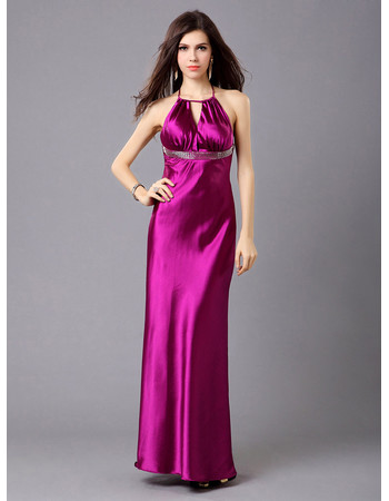 Classy Designer Halter Column/ Sheath Satin Long Prom Evening Dress for Women and Girls