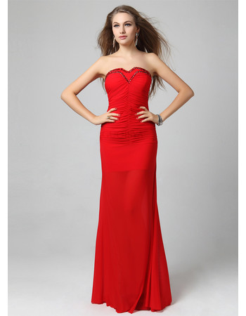 Elegant Column/ Sheath High Waist Sweetheart Long Red Chiffon Prom Evening Dress