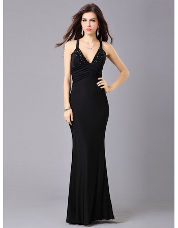 Sheath/ Column V-Neck Chiffon Floor Length Formal Evening Dress for Prom