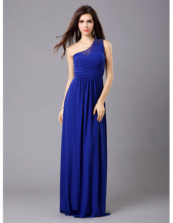 Affordable Elegant One Shoulder Chiffon Column Floor Length Evening Dress