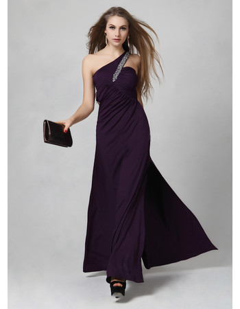 Sexy One Shoulder Satin Sheath/ Column Floor Length Prom Evening Dress