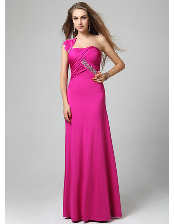 Affordable Chic One Shoulder Sheath/ Column Floor Length Satin Evening Dress