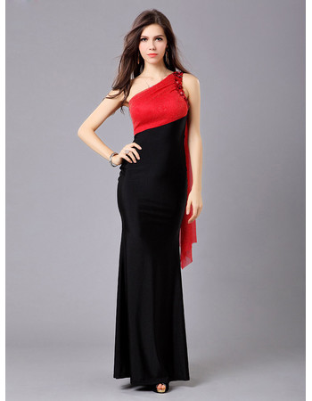 Affordable Chic Mermaid One Shoulder Full Length Satin Evening Dress