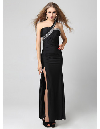 Beautiful One Shoulder Sheath Floor Length Black Formal Evening Dress For Women and Girls