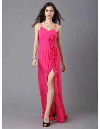 Beautiful Classy Sheath Spaghetti Straps Chiffon Floor Length Evening Dress for Women