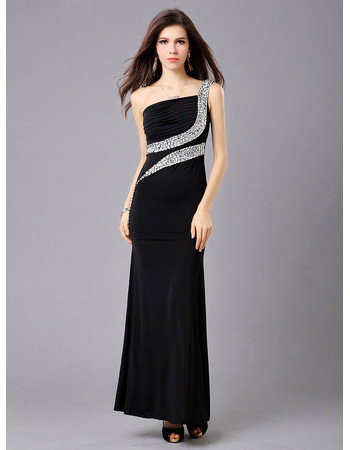 Inexpensive Elegant One Shoulder Sheath Satin Ankle Length Evening Dress for Prom