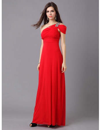 Affordable Women's Elegant One Shoulder Chiffon Floor Length Sheath Evening Dress