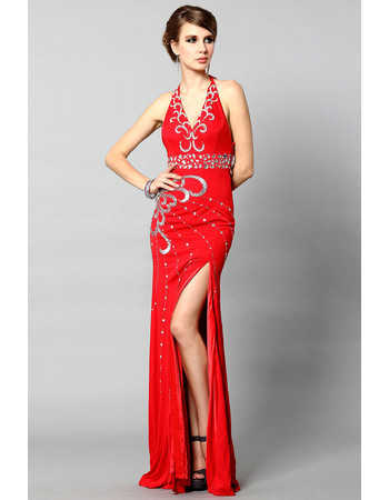 Sheath Halter Floor Length Chiffon Evening Dress for Prom